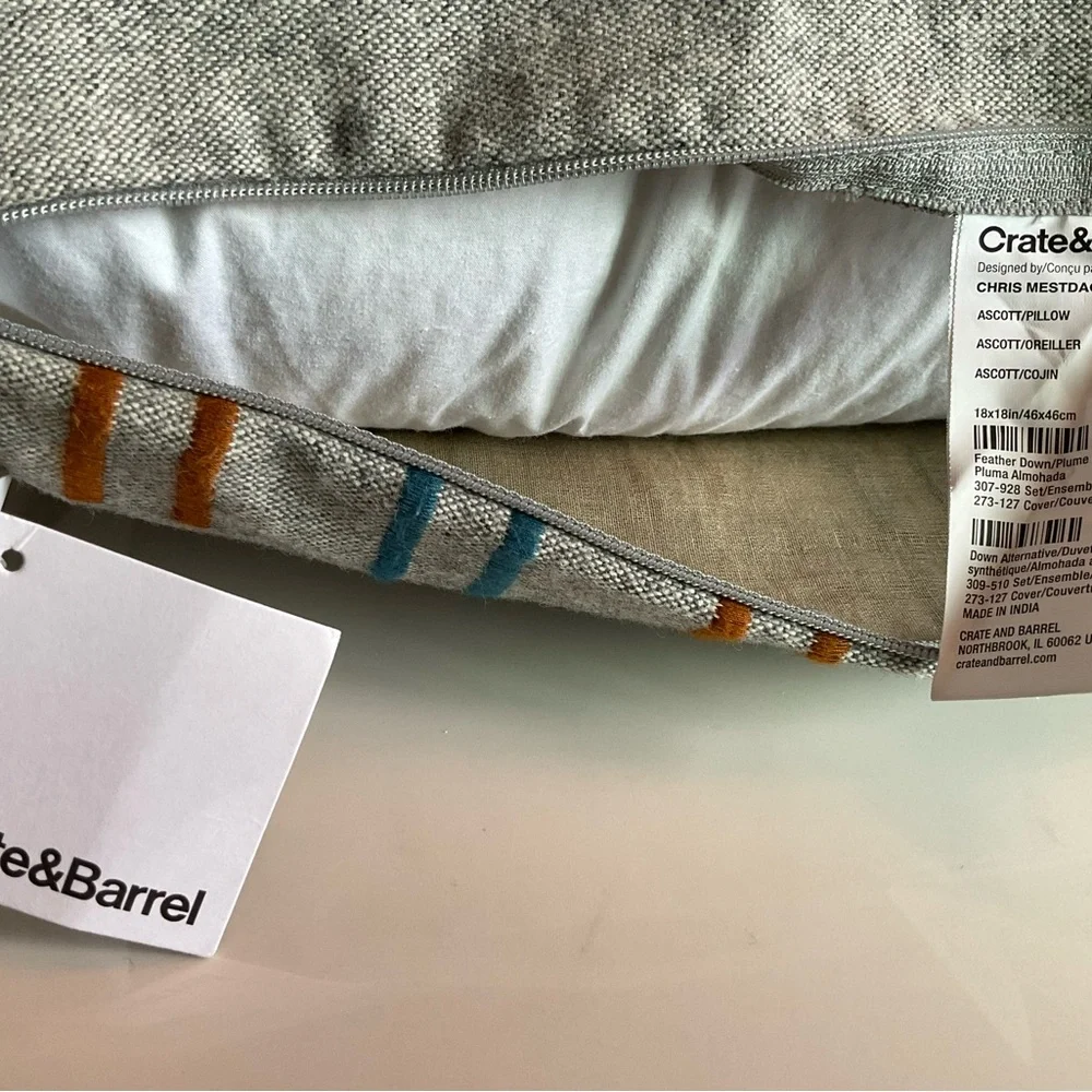 Crate & Barrel set of 2 Ascott 18”x18” Toss Pillows